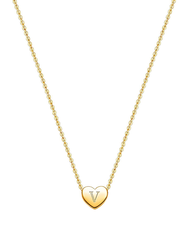 Tiny Blessings Girls' 14K Gold Mini Sliding Heart & Engraved Initial 13-14" Necklace - Children