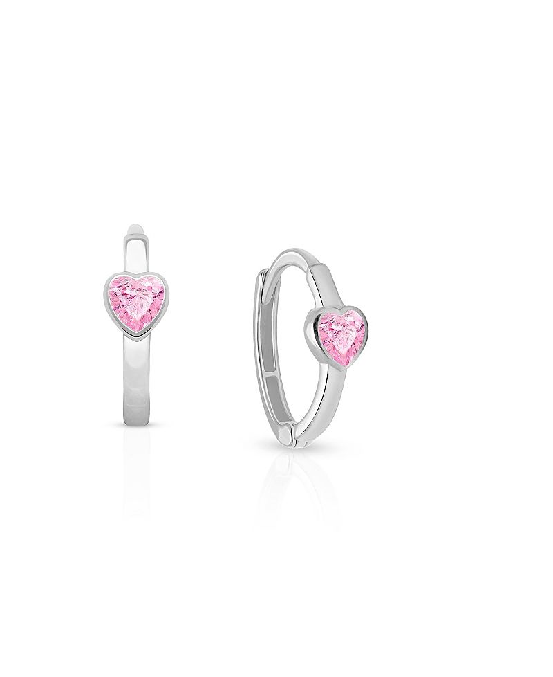 Tiny Blessings Girls' 14k Gold True Love Pink Heart Huggie Hoop Earrings - Little Kid, Big Kid In K White Gold