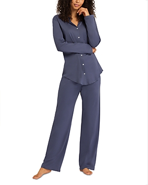 Shop Hanro Cotton Deluxe Long Pajama Set In Nightshade