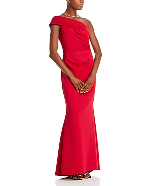 Eliza J One Shoulder Satin Gown In Ruby Red