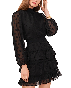 Shop 1.state Clip Dot Smocked Ruffle Mini Dress In Rich Black