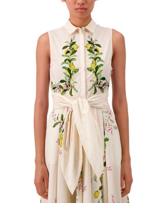 Giambattista Valli Lemon Print Cotton Poplin Midi Shirtdress