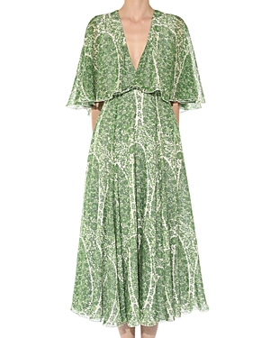 Giambattista Valli Gaimbattista Valli Silk Midi Dress In Ivory/green
