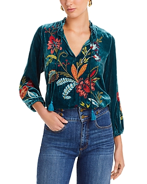 Johnny Was Isabella Velvet Field Blouse In Deep Teal In Deep Teal