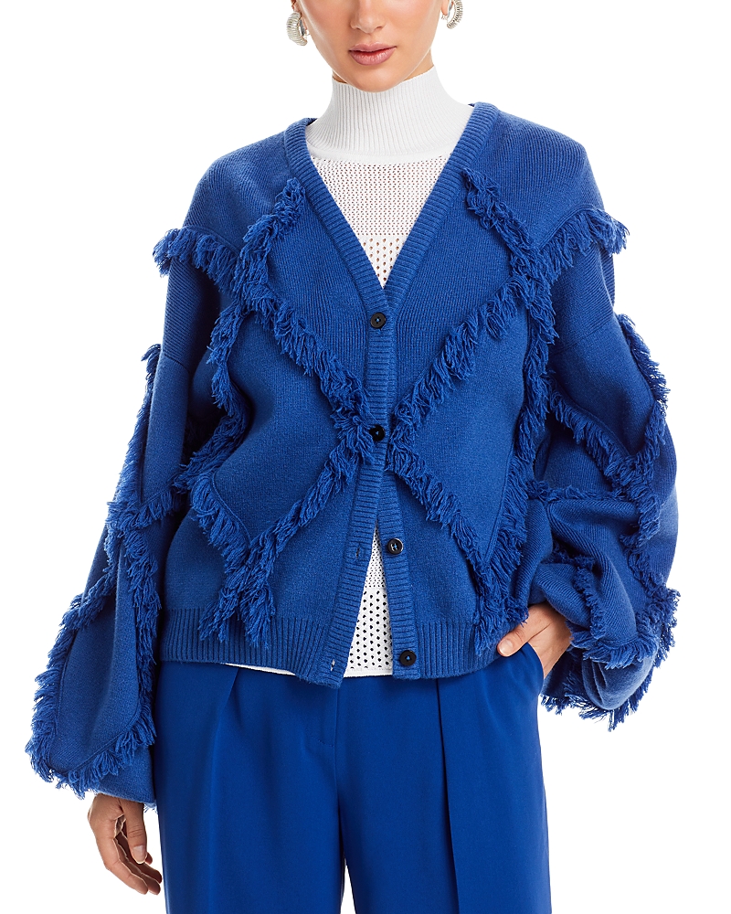 Misook Diamond Fringe Balloon Sleeve Cardigan
