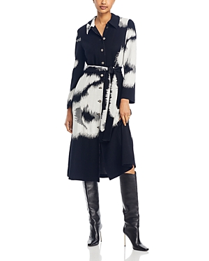 Shop Misook Floral Knit Trench Coat In Black/white