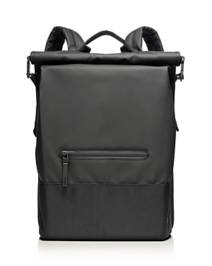 Rains Trail Faux Leather Roll Top Backpack In Black