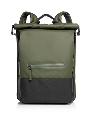 Rains Trail Faux Leather Roll Top Backpack In Green