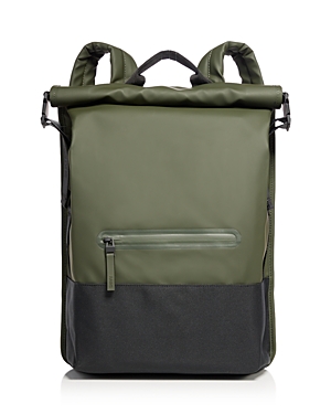 Shop Rains Trail Faux Leather Roll Top Backpack In Green