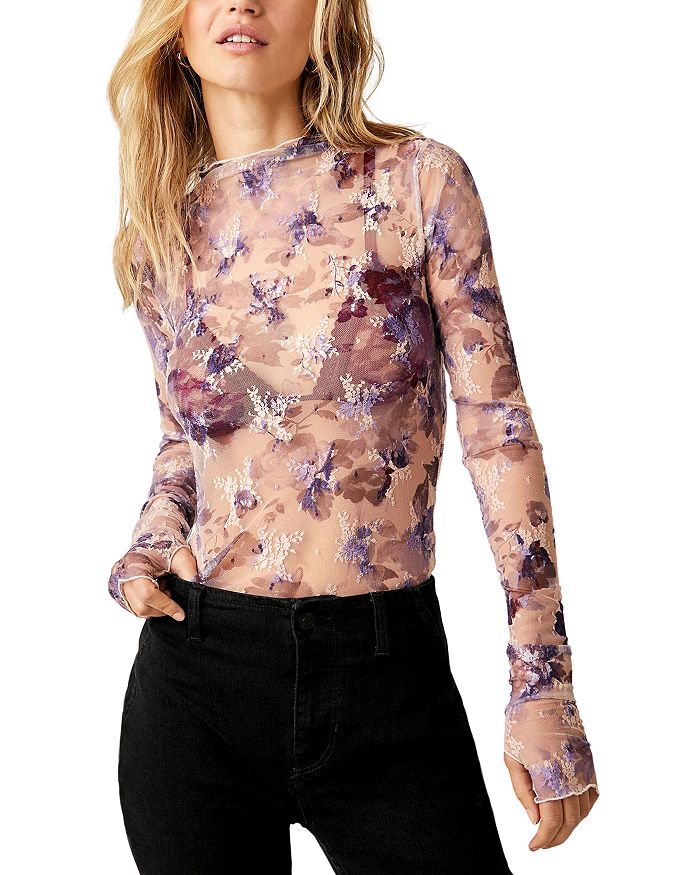 Shop Free People Printed Lady Lux Layering Top In Fallen Rose