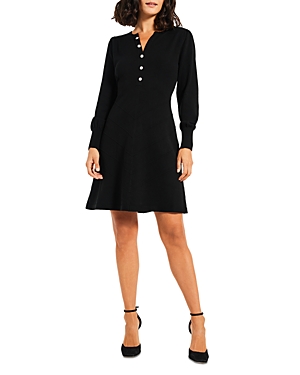 Nic + Zoe Twirl Time Long Sleeve Cotton Blend Knit Dress In Black Onyx