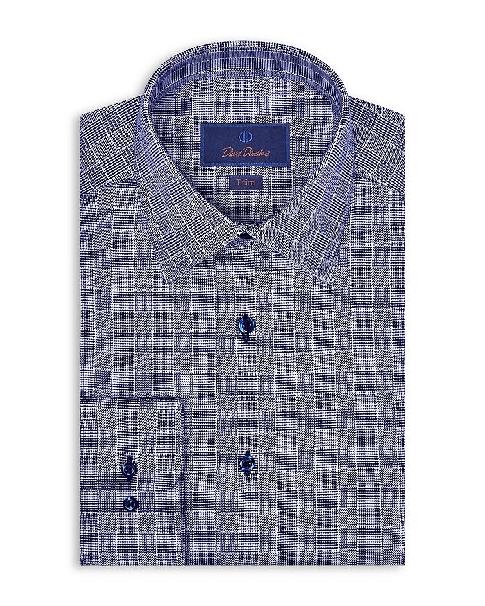 David Donahue Trim Fit Twill Grid Pattern Dress Shirt | Bloomingdale's