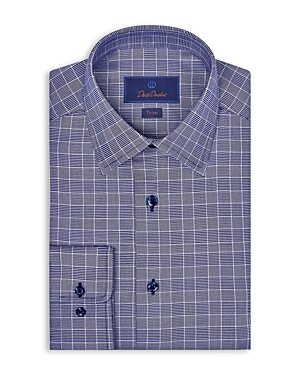 Shop David Donahue Trim Fit Twill Grid Pattern Dress Shirt In Navy