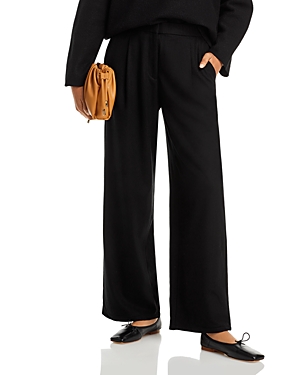 Shop Eileen Fisher Wool Pleated Wide Leg Pants In Black
