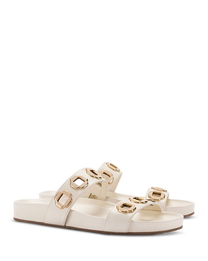 Larroudé Women's Milan Grommet Detail Cream Slide Sandals | Bloomingdale's