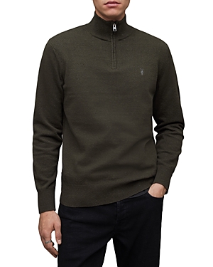 Allsaints Kilburn Half Zip Wool Blend Pullover In Dark Ivy Green