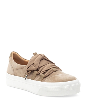J/slides Women's Garson Lace Up Platform Sneakers In Taupe Suede