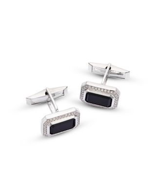Bloomingdale's Fine Collection Men's Onyx & Diamond Halo Cufflinks in 14K White Gold