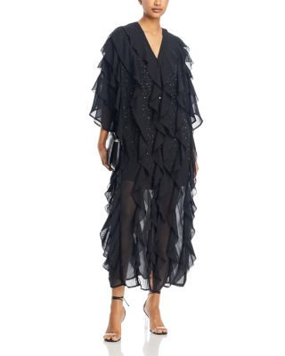 Tiered Ruffle Woven Chiffon Maxi Dress