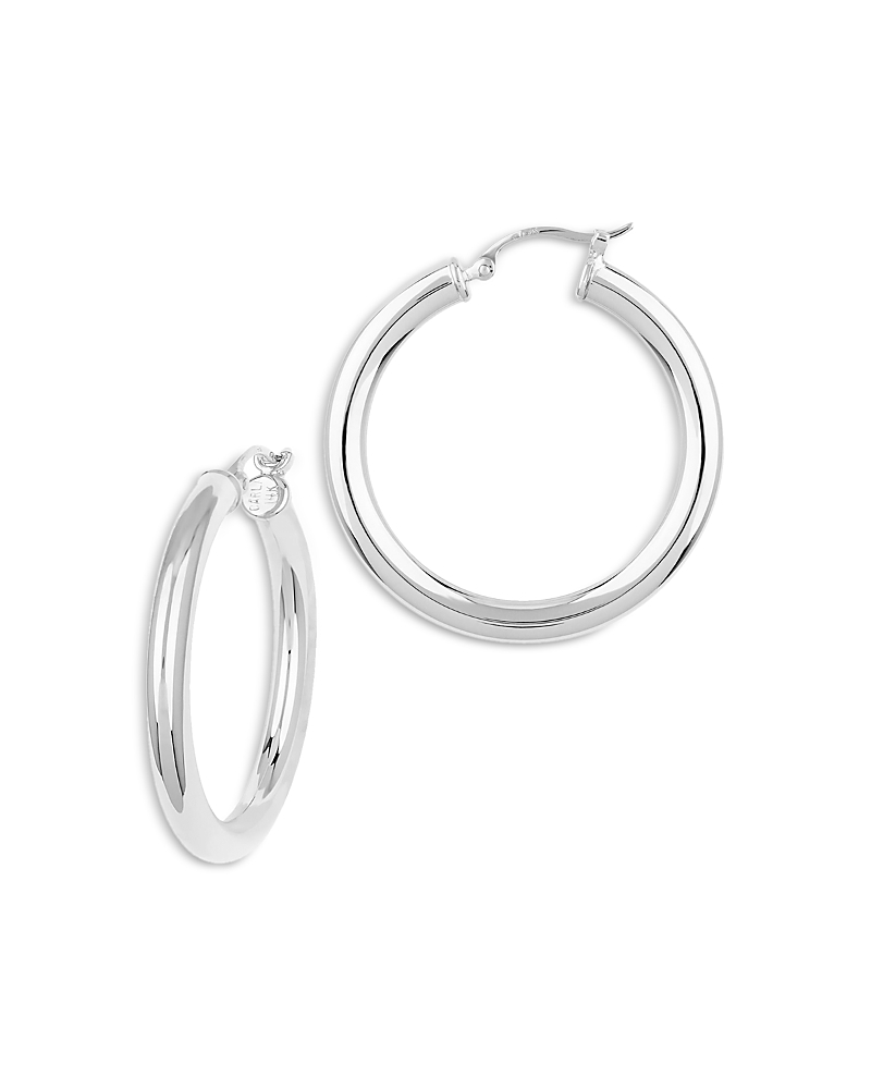Bloomingdale's Polished Tube Medium Hoop Earrings In Sterling Silver In Silver