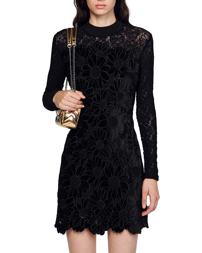 Sandro Mayen Velvet Lace Guipure Dress | Bloomingdale's