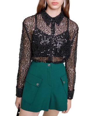Maje - Cesther Sequin Mesh Shirt