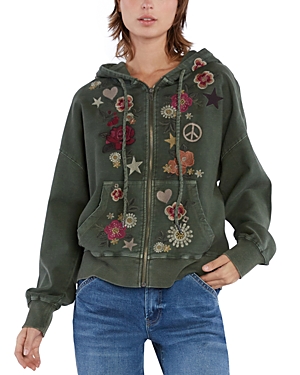 Billy T Camp Happy Floral Embroidered Zip Hoodie In Camp Green