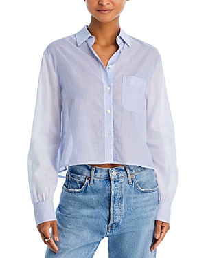 Shop Rag & Bone Maxine Cotton Cropped Shirt In Blue