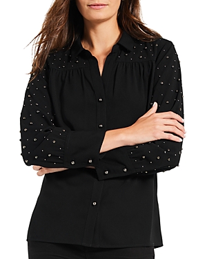 Nic + Zoe Constellation Embellished Button-up Shirt In Black Onyx