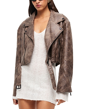 Shop Lioness Staten Island Faux Leather Moto Jacket In Chocolate