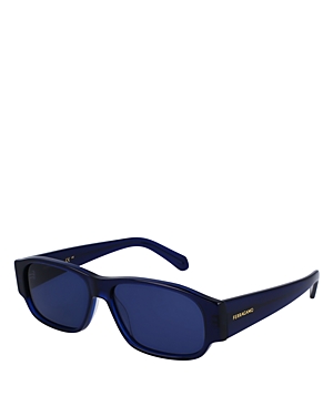 Shop Ferragamo Classic Logo Rectangular Sunglasses, 57mm In Blue/blue Solid