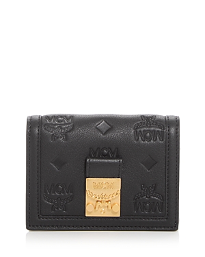 Mcm Tracy Embossed Monogram Small Leather Wallet In Black