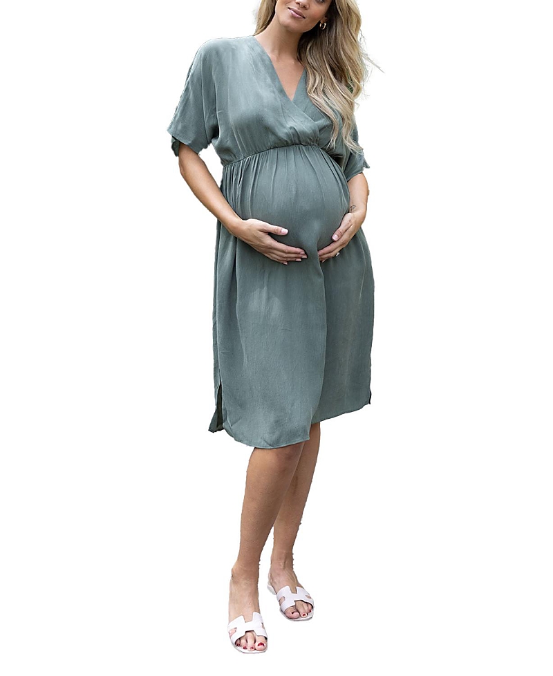 Emilia George Maternity Irene Short-sleeve Blouson Dress In Olive Green