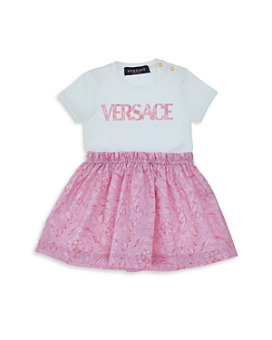 Versace Girls' Jersey + Barocco Dress - Baby In White+pink