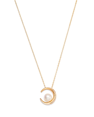 Bloomingdale's Cultured Freshwater Pearl & Diamond Crescent Pendant Necklace In 14k Gold, 16-18 In White/gold