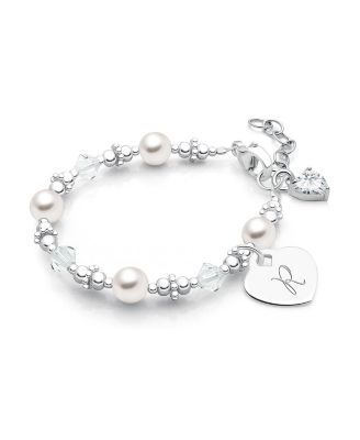 Tiny Blessings Girls' Sterling Silver Crystals & Cultured Pearls & Initial 5.25 Bracelet - Baby, Little Kid