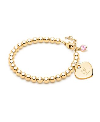  Girls' 14K Gold 4mm Beads & Diamond Initial 6.25" Bracelet - Children