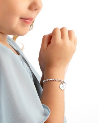  Girls' Sterling Silver 3mm Beads & Engraved Initial 5.25" Bracelet - Children