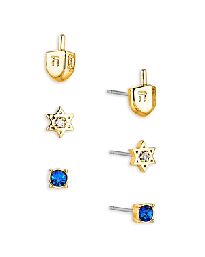 Nadri Slaybelles Dreidel Stud Earrings Set In 18k Gold Plated In Gold/blue