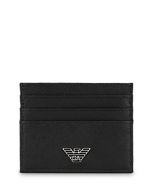 Shop Emporio Armani Eagle Plated Credit Card Holder In Black