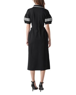 chinese dress ladies Never Look Back Navy Floral Lace Short Sleeve Velvet Trim Midi Dress main image 0