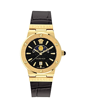 Shop Versace Greca Logo Moonphase Watch, 38mm In Black