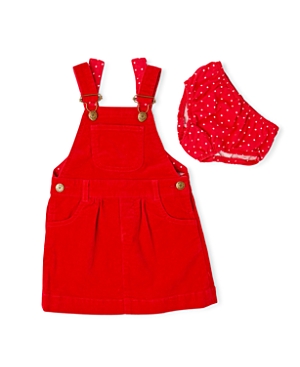 Dotty Dungarees Girls' Bright Red Cord Overall Dress - Baby, Little Kid, Big Kid