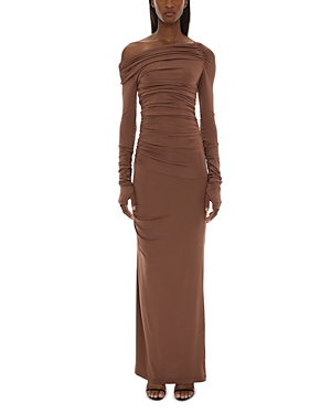 Helmut Lang One-shoulder Ruched Stretch-jersey Midi Dress In Rust