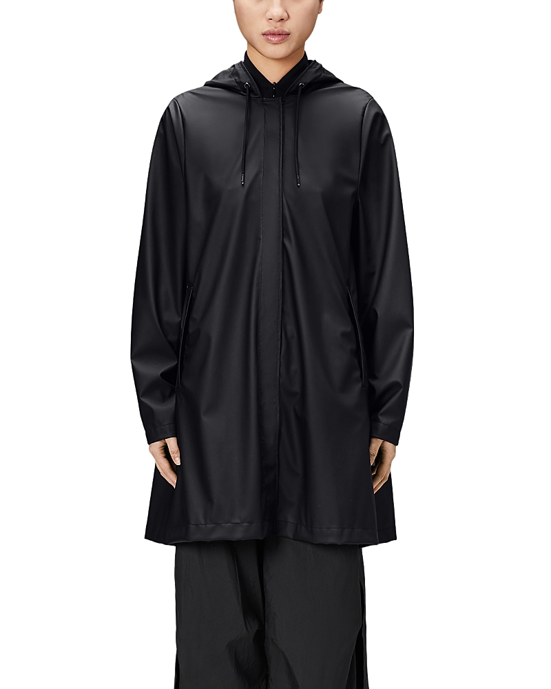 Rains Hooded A-line Rain Jacket In Black