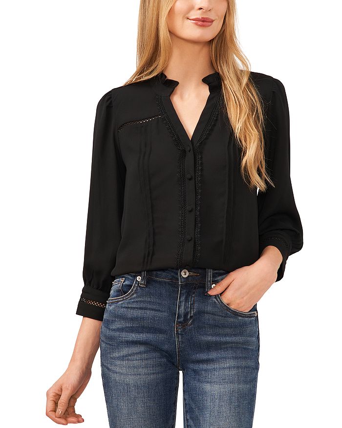 CeCe Pintucked Button Front Top | Bloomingdale's