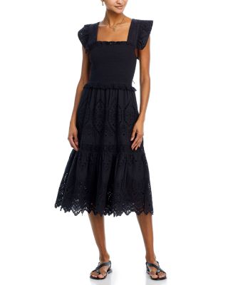 Bell - Smocked Eyelet Midi Dress