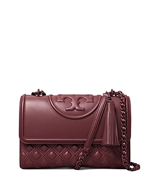Shop Tory Burch Fleming Convertible Quilted Leather Shoulder Bag In Wine/silver