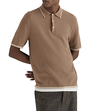Rag & Bone Harvey Knit Short Sleeve Polo Shirt In Taupe