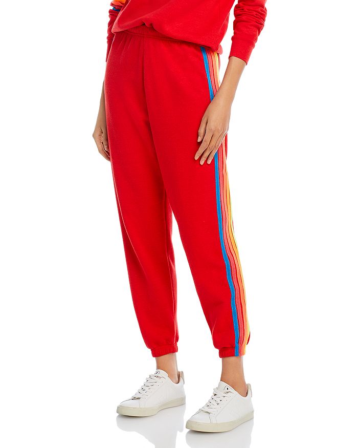 Aviator Nation Rainbow-stripe Sweatpants In Red Neon Rainbow
